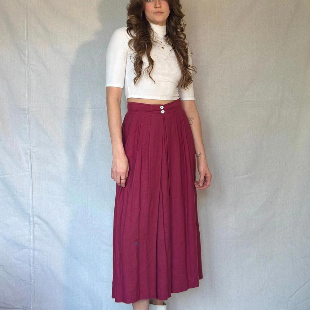 70s Burgundy Pleated Midi Skirt - Picture 7 of 12
